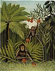 Henri Rousseau Famous Paintings - Two Monkeys in the Jungle